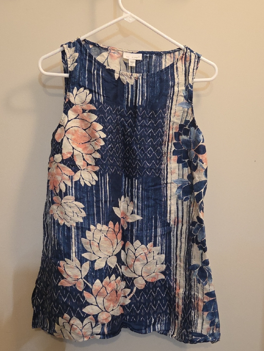 Sleeveless Navy Floral Tunic Top - Blue & Pink (A106)